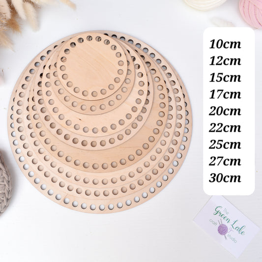 Circular wooden base different sizes with 8mm holes for crochet or Macrame baskets