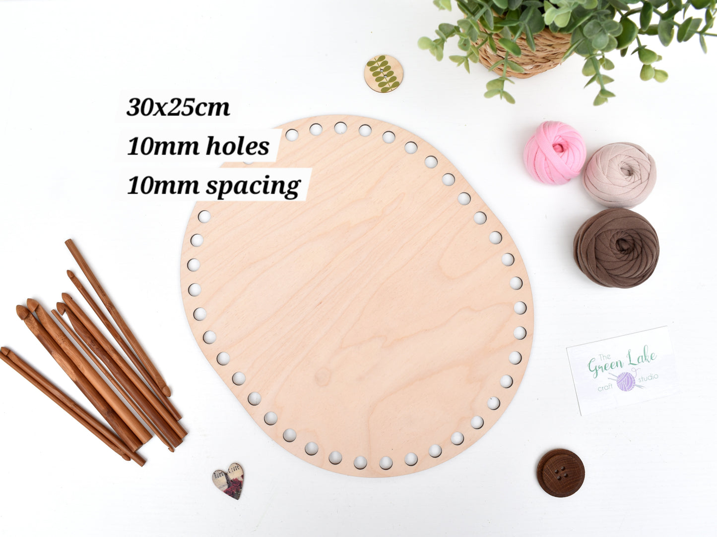 Large 30x25cm oval wooden base with 10mm hole size for crochet, macrame or coiled baskets