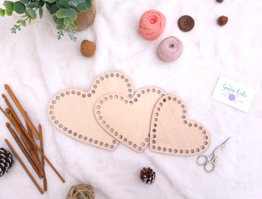 Heart wooden base for crochet, coiled or Macrame basket