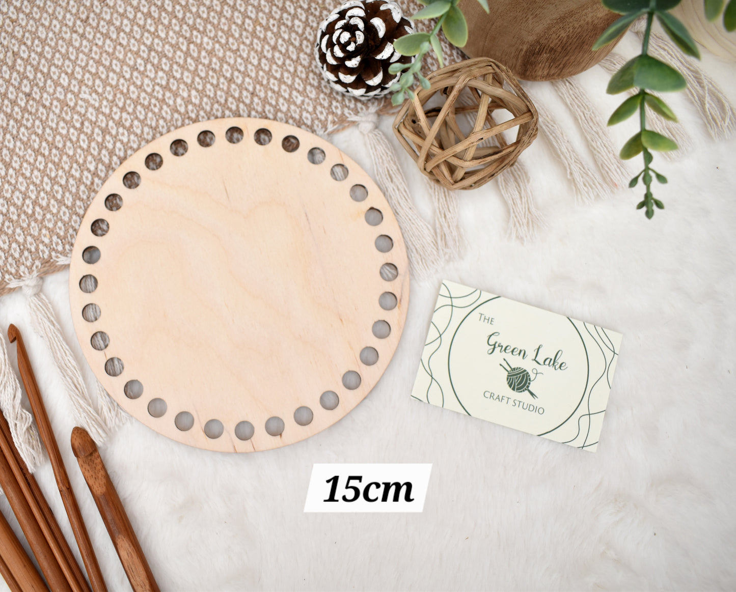 Circular wooden base different sizes with 8mm holes for crochet or Macrame baskets