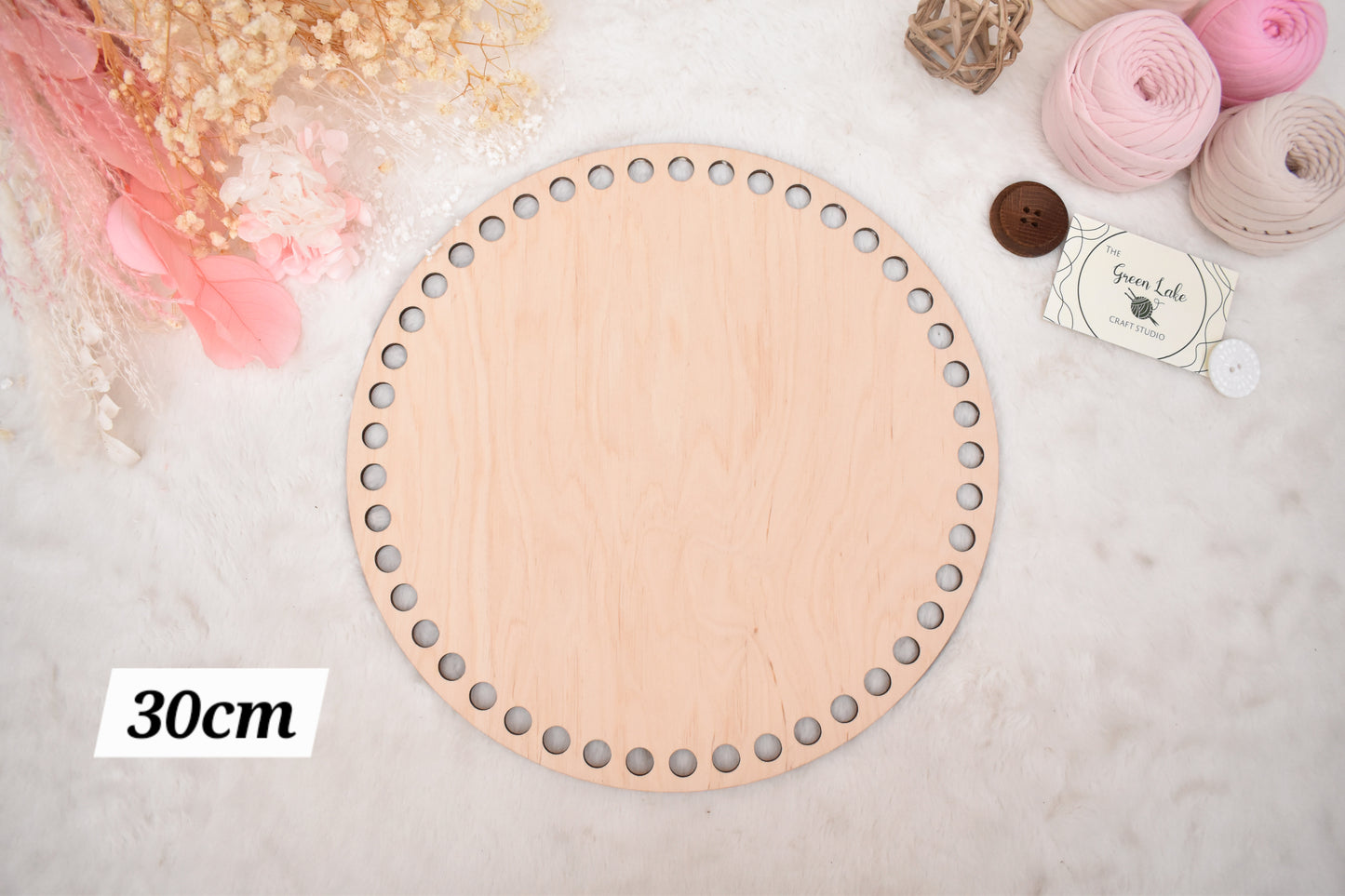 Circular wooden bases with 12mm holes for crochet, coiled or Macrame basket