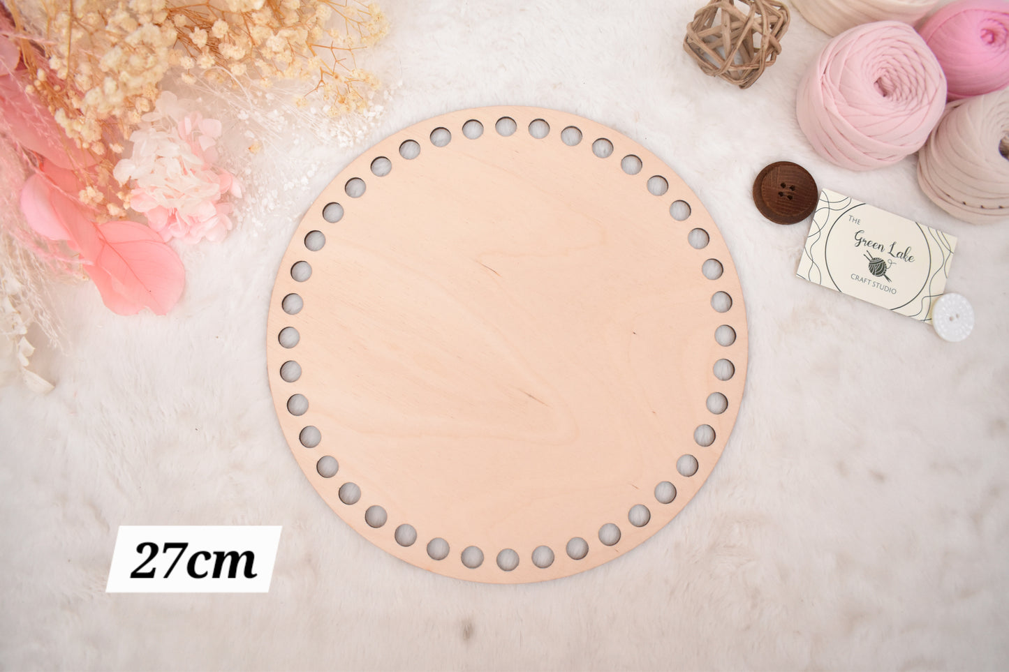Circular wooden bases with 12mm holes for crochet, coiled or Macrame basket