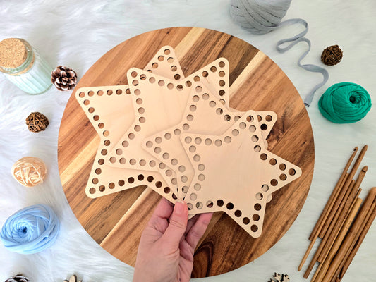 Star Wooden Base for crochet baskets with 8mm hole size, macrame baskets, coiled baskets