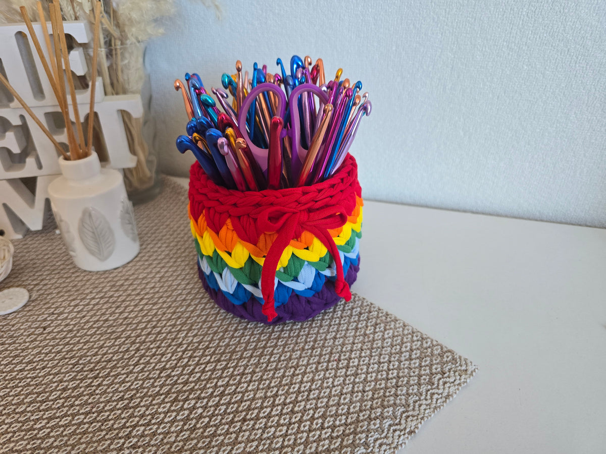Handmade Crochet Basket: Rainbow Nursery Organizer, ECO Decor Traditional colour