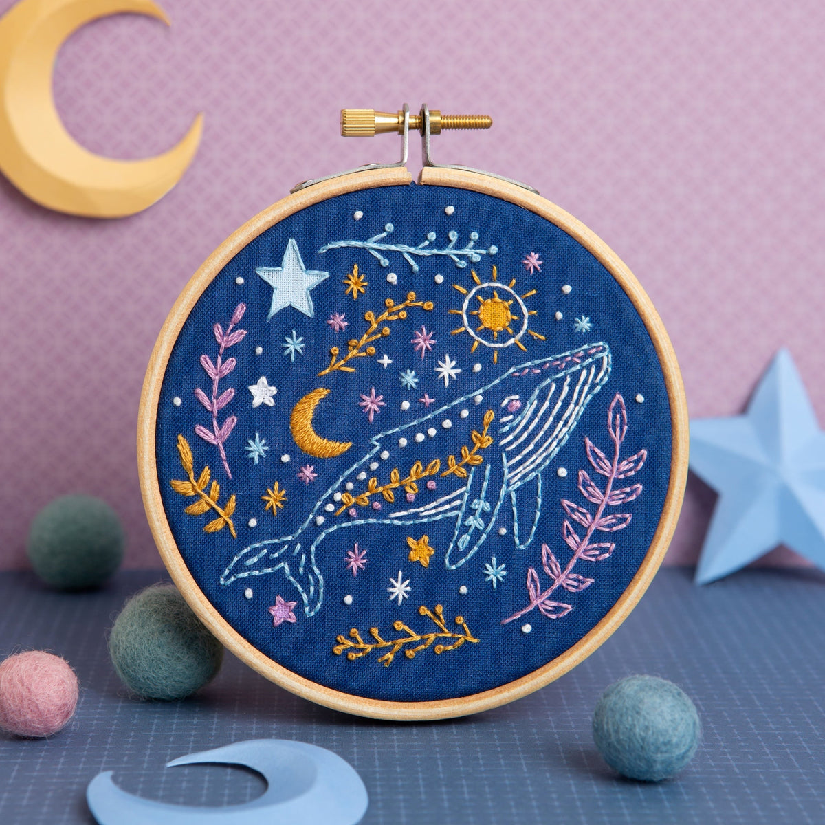 Celestial Whale mini embroidery kit