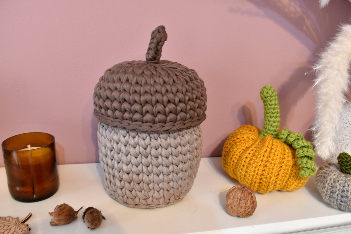Handmade Acorn crochet storage basket