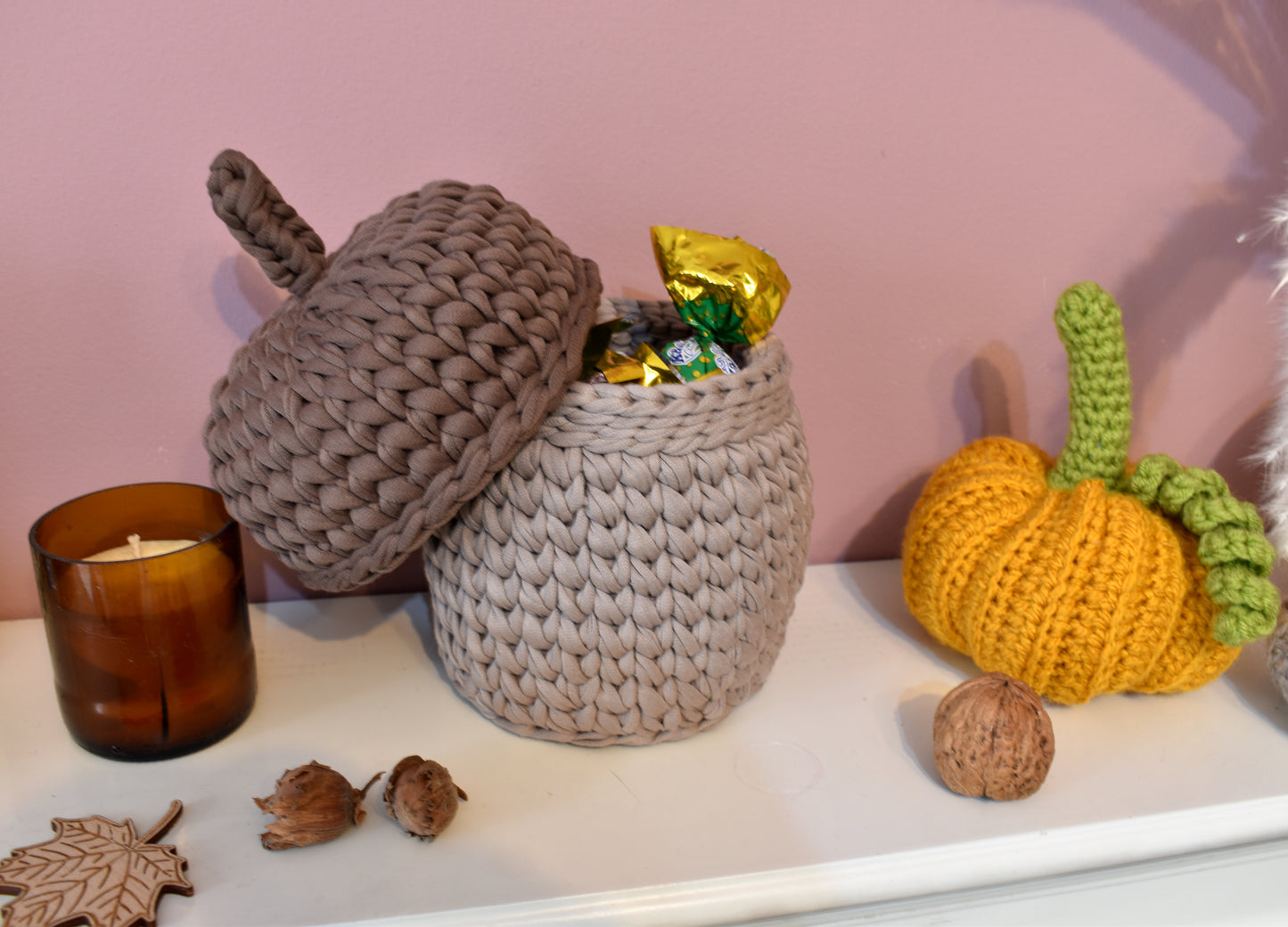 Handmade Acorn crochet storage basket