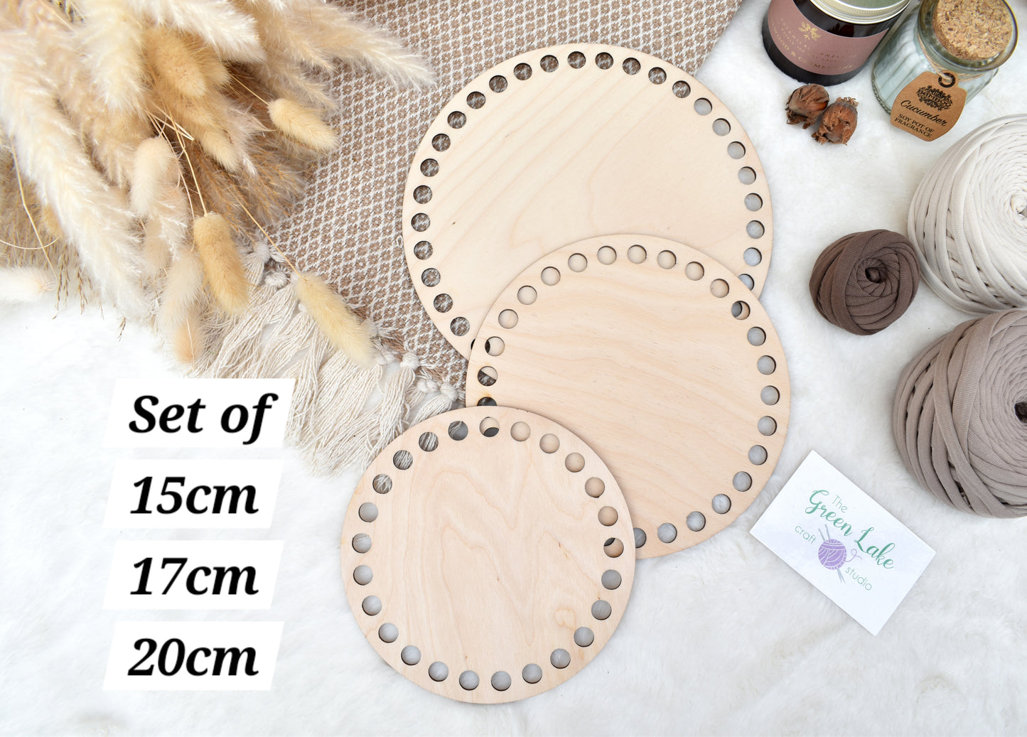 Circular wooden bases with 10mm holes