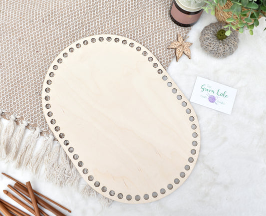 Large 35x25cm oval wooden base with 10mm hole size for crochet, macrame or coiled baskets