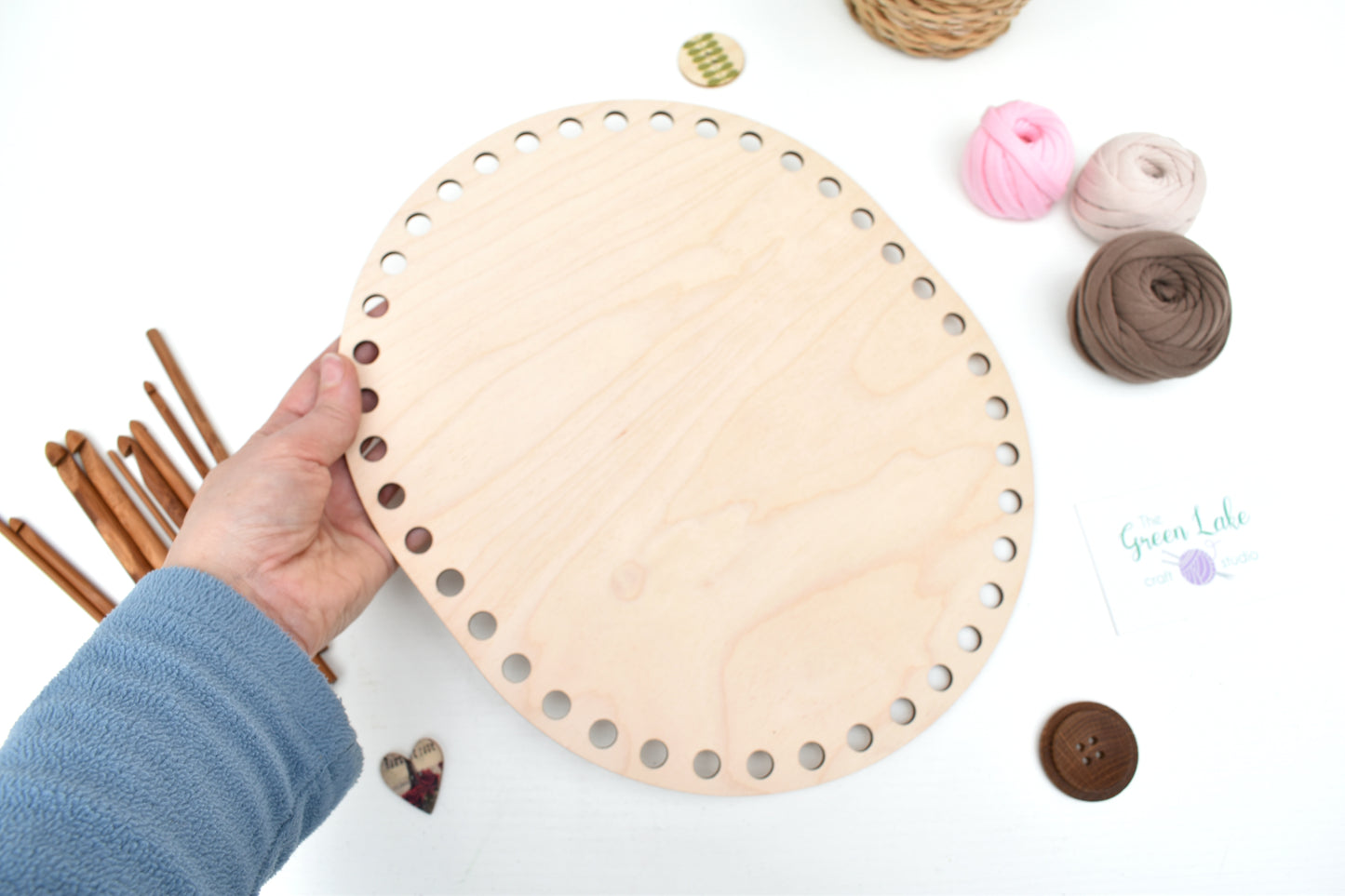 Large 30x25cm oval wooden base with 10mm hole size for crochet, macrame or coiled baskets