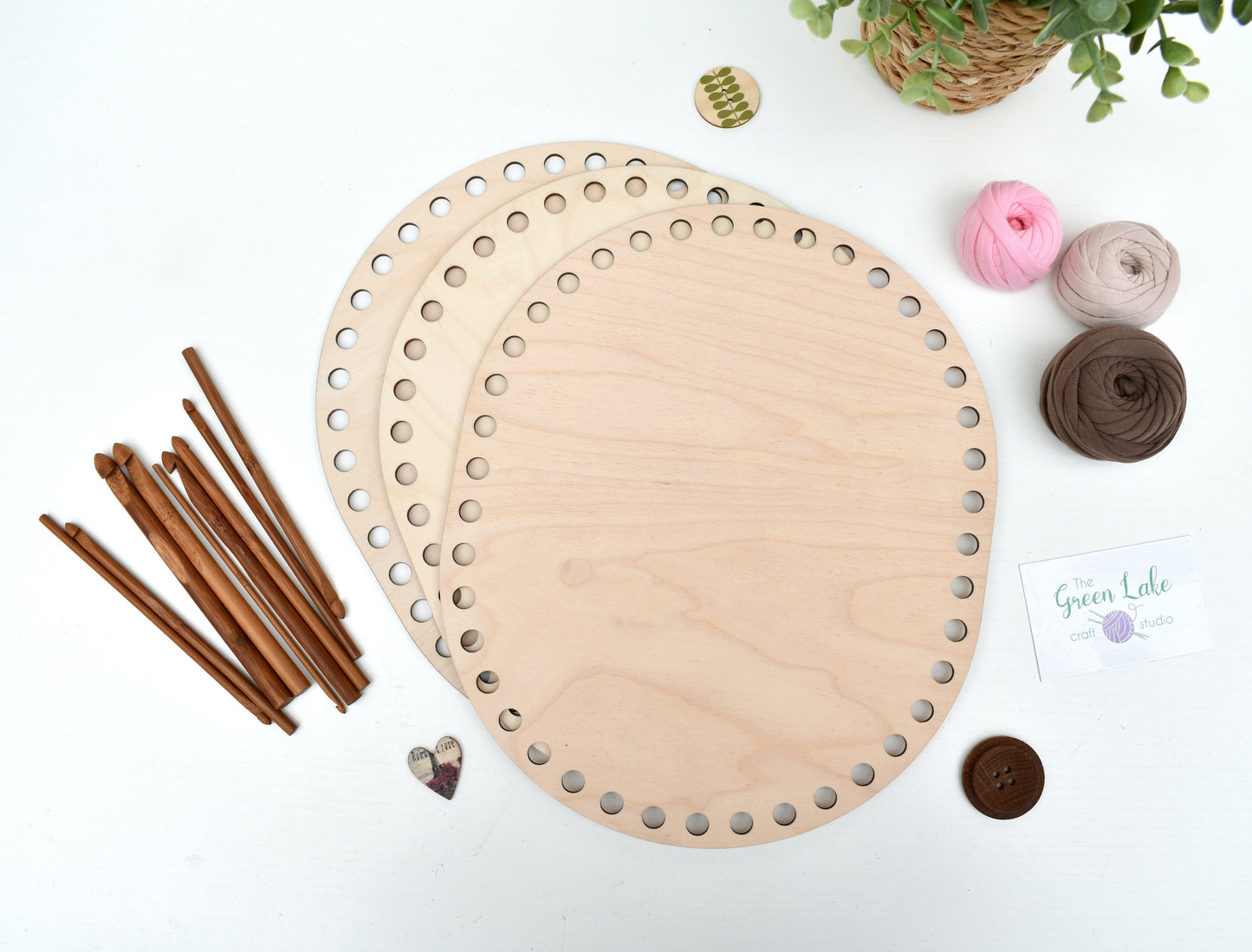 Large 30x25cm oval wooden base with 10mm hole size for crochet, macrame or coiled baskets