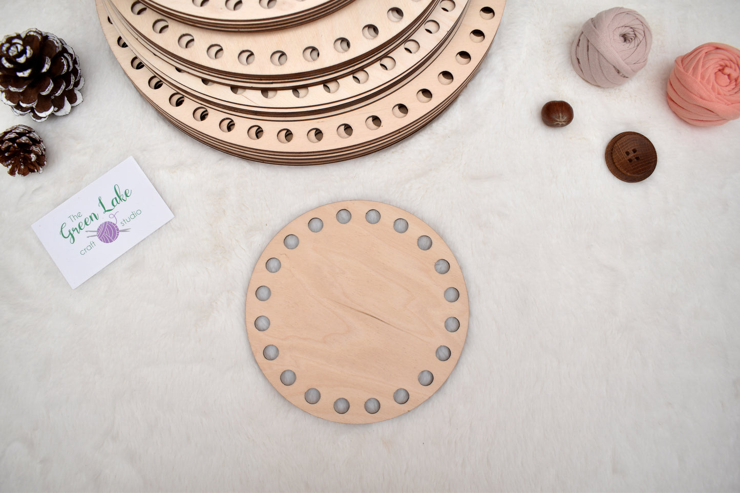 Circular wooden bases with 10mm hole size and 10mm spacing for crochet, coiled or Macrame basket