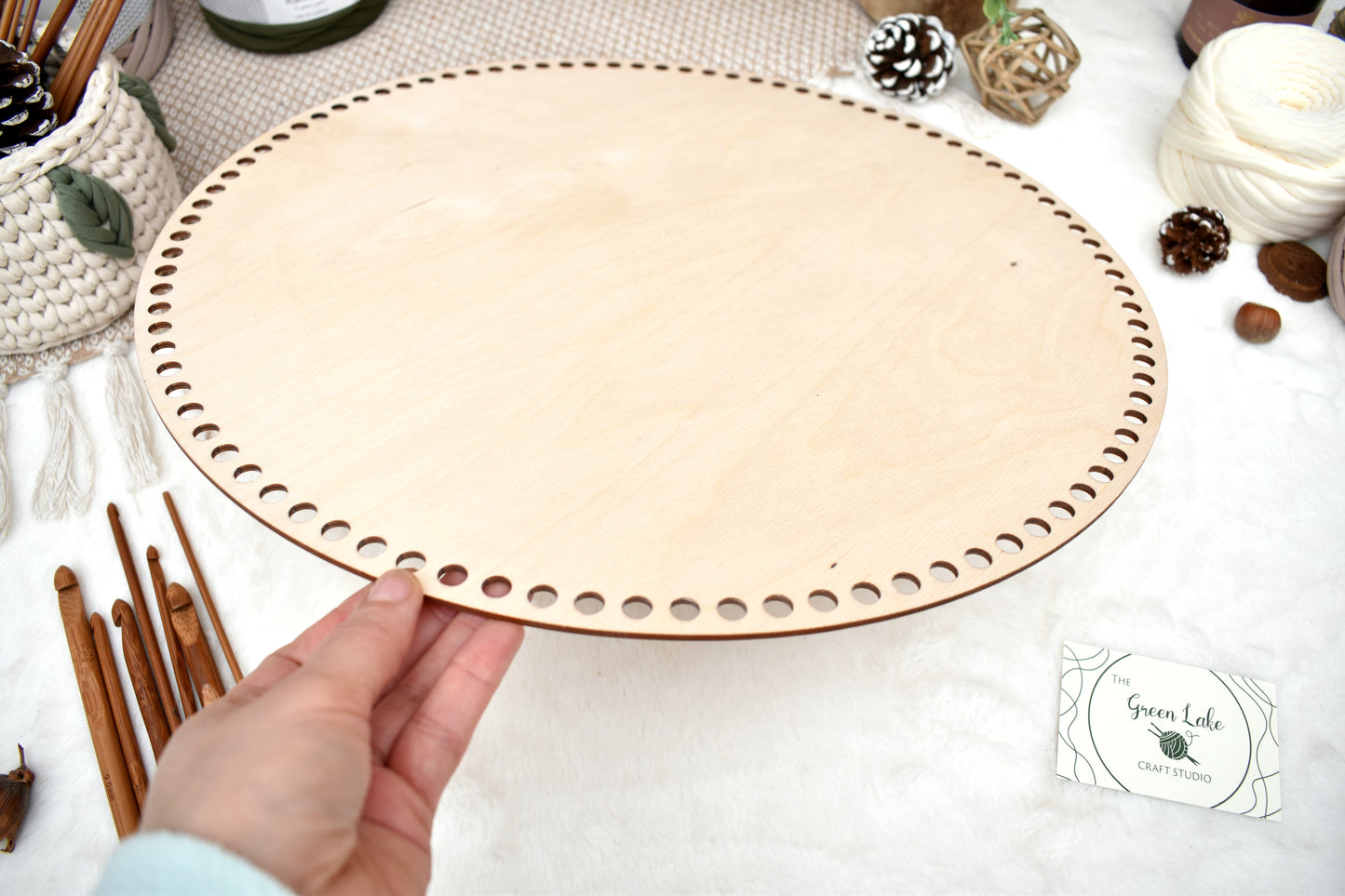 Circular wooden base different sizes with 8mm holes for crochet or Macrame baskets