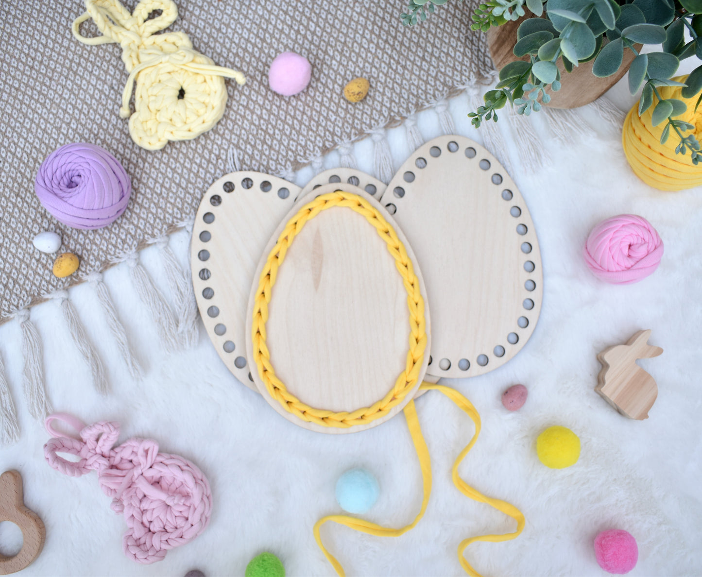 Wooden base for crochet Easter basket Egg shape