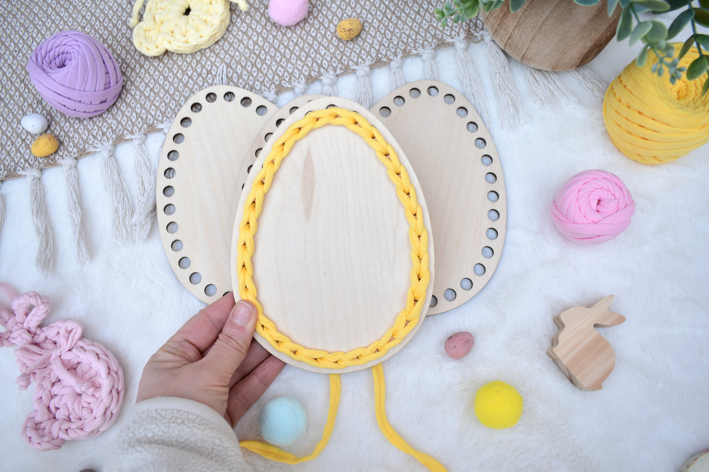 Wooden base for crochet Easter basket Egg shape