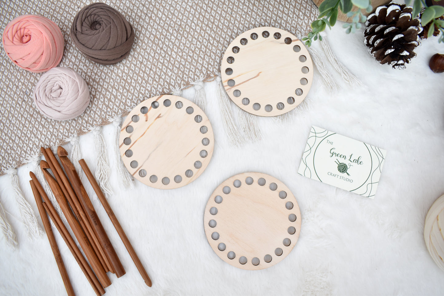 Circular wooden base different sizes with 8mm holes for crochet or Macrame baskets