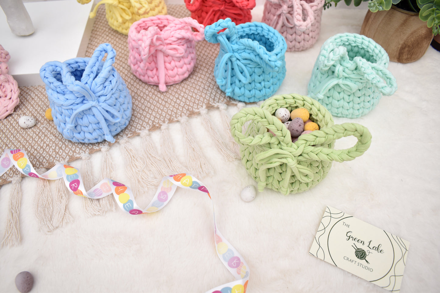 Crochet Easter basket with bunny ears