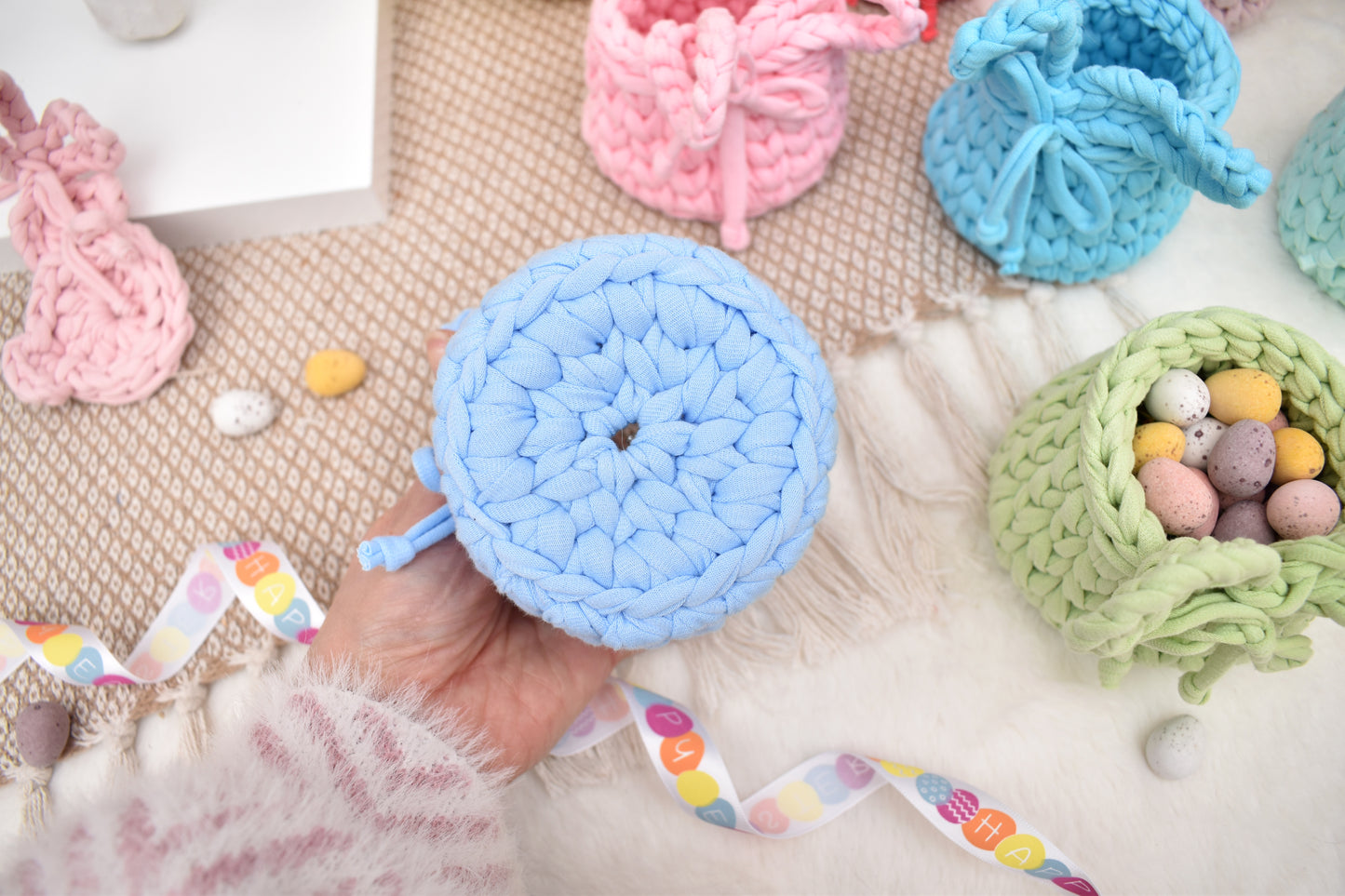 Crochet Easter basket with bunny ears