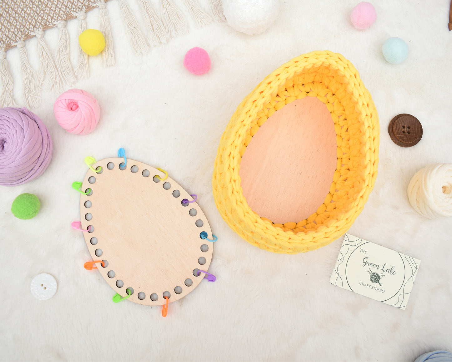 Wooden base for crochet Easter basket Egg shape