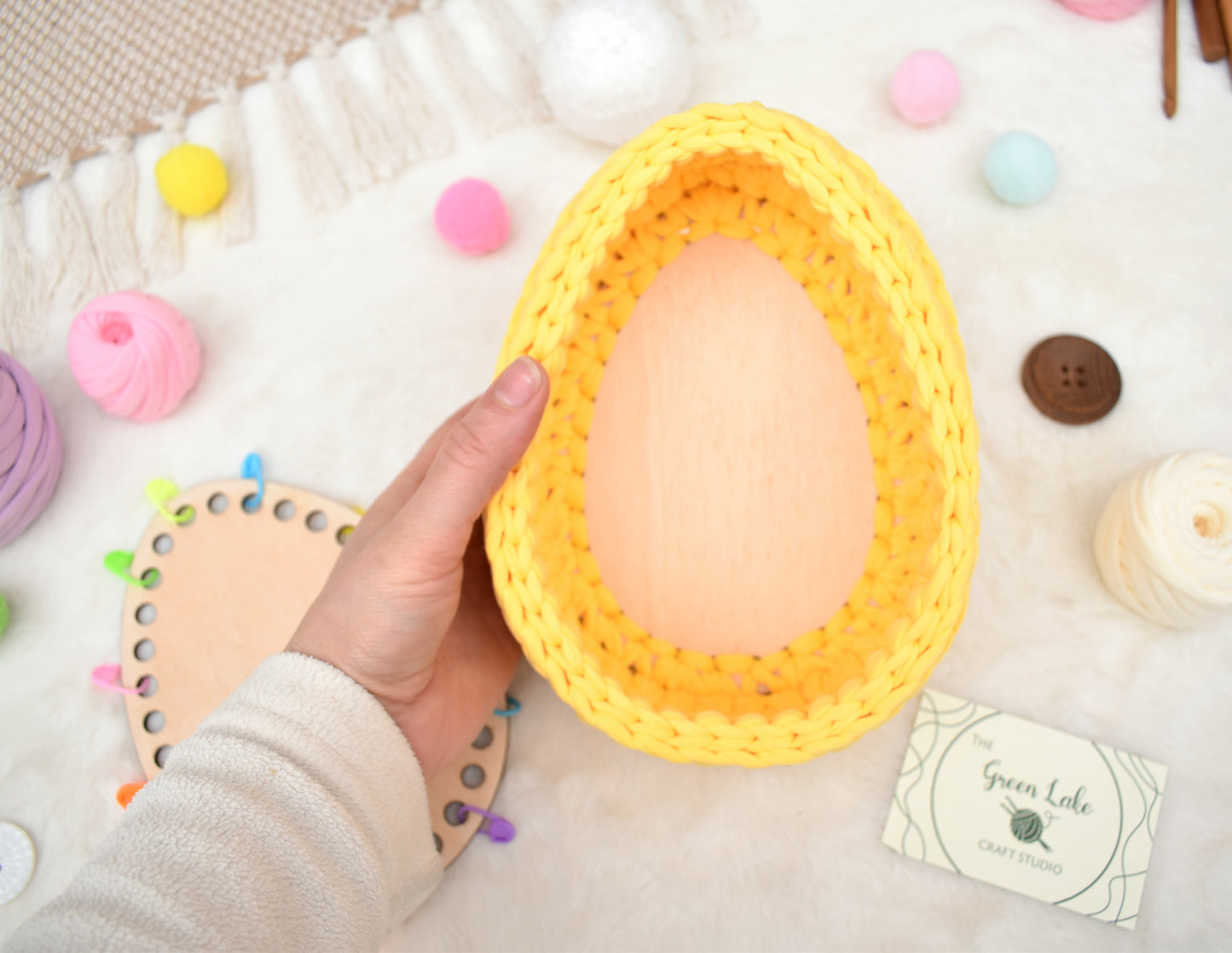 Wooden base for crochet Easter basket Egg shape