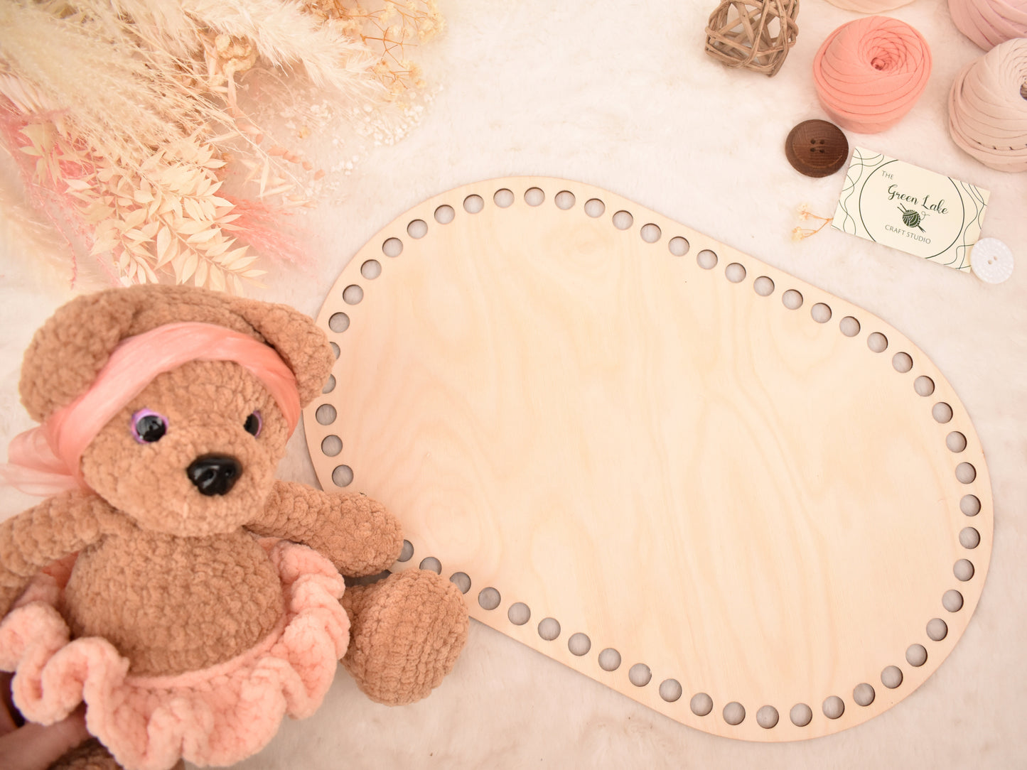 Large 40x25cm oval wooden base with 12mm holes for crochet, coiled or Macrame basket