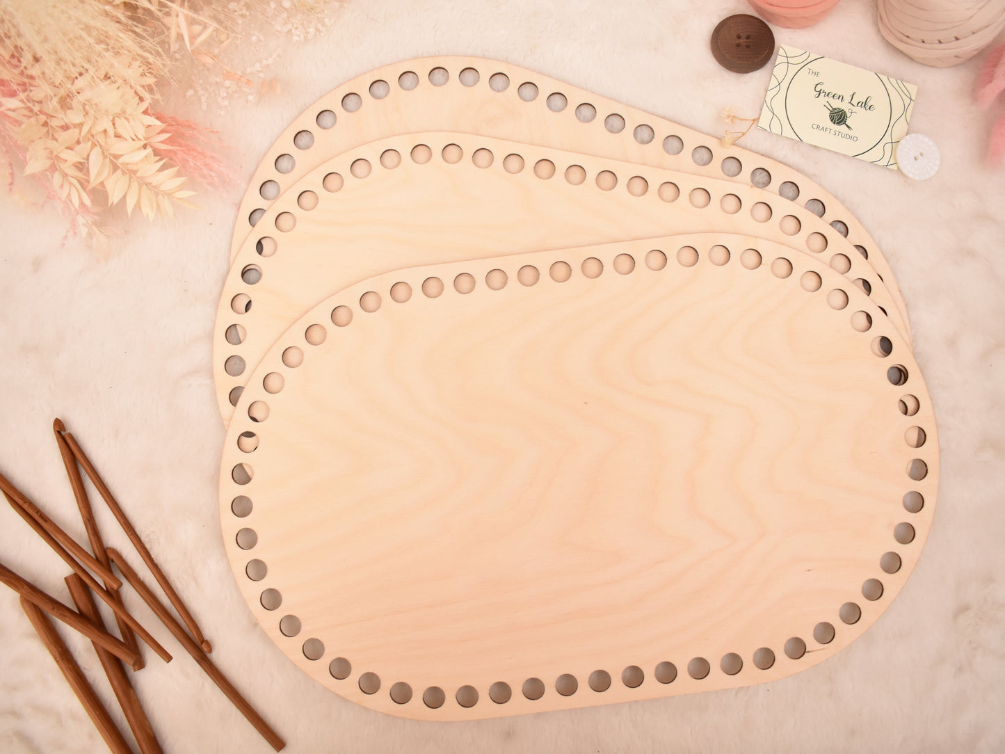 Large 40x25cm oval wooden base with 12mm holes for crochet, coiled or Macrame basket
