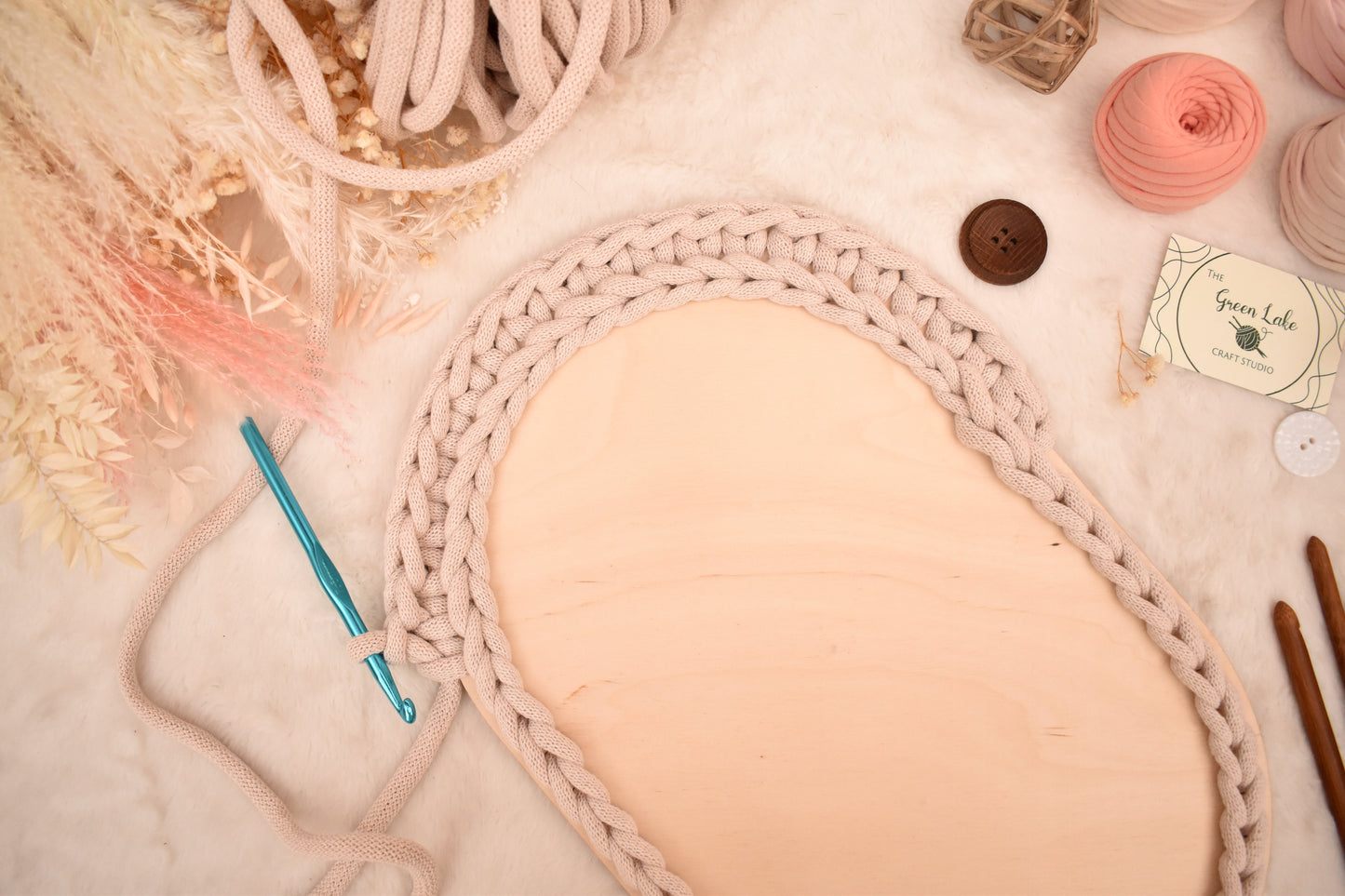 Large 40x25cm oval wooden base with 12mm holes for crochet, coiled or Macrame basket