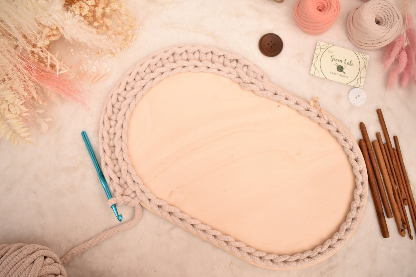 Large 40x25cm oval wooden base with 12mm holes for crochet, coiled or Macrame basket