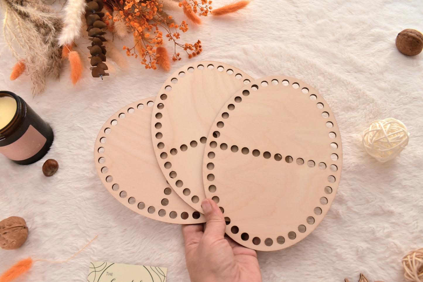 Oval wooden base 20cm for crochet basket with 2 compartments
