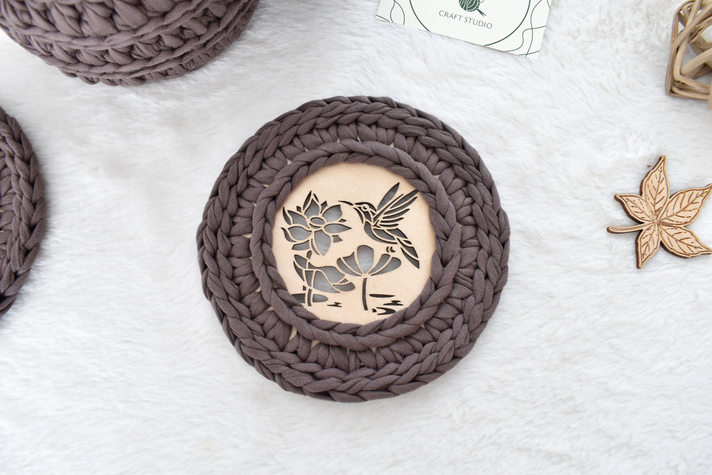 Crochet Basket & 2 Coasters Set Love Coffee
