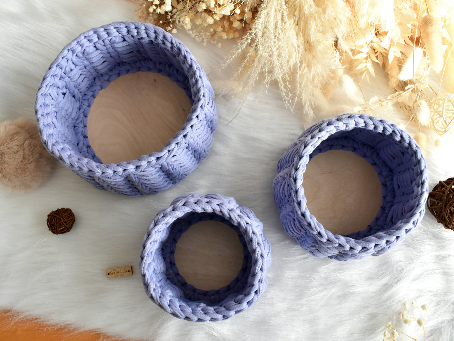 Lavender crochet baskets Individual or as a set of 3