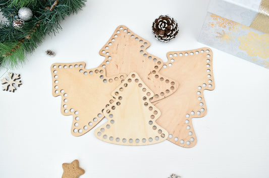 Christmas tree wooden base for crochet basket