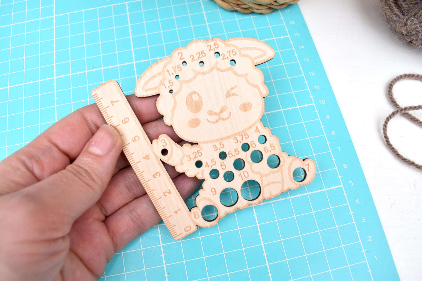 Sheep knitting needle gauge with small ruler