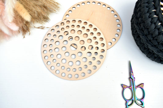 Set of circular wooden top&bottom for crochet basket
