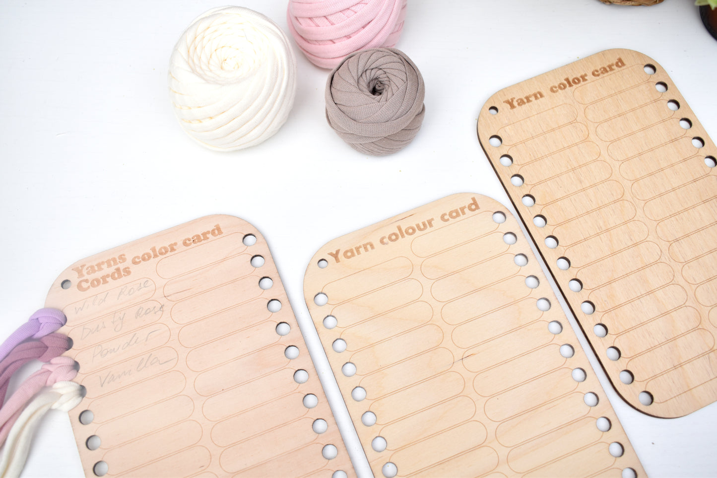 Reusable wooden yarn colour card with 4 options