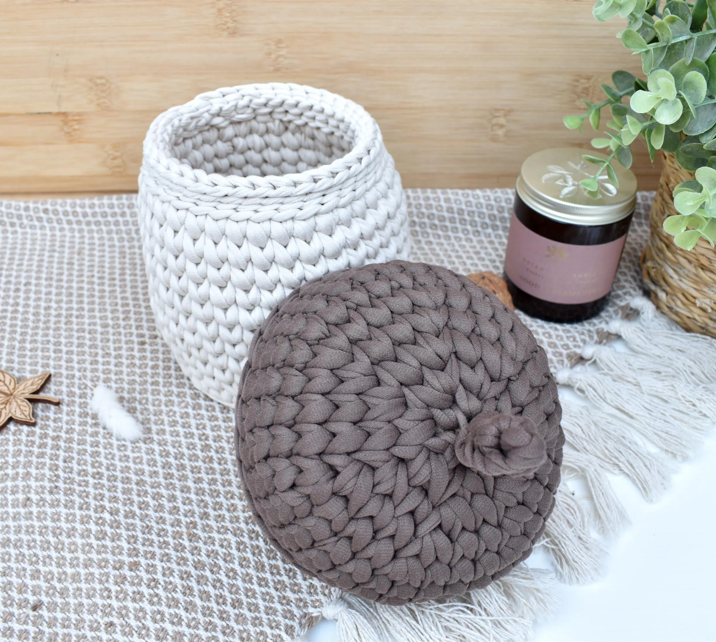 Handmade Acorn crochet storage basket