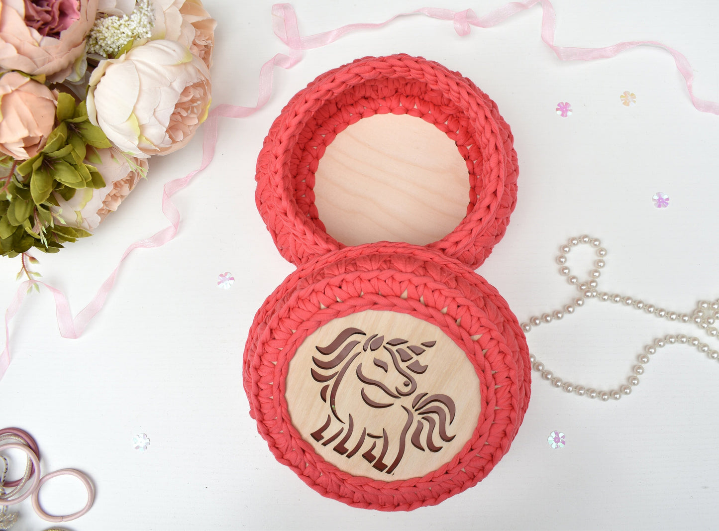 Unicorn design crochet basket