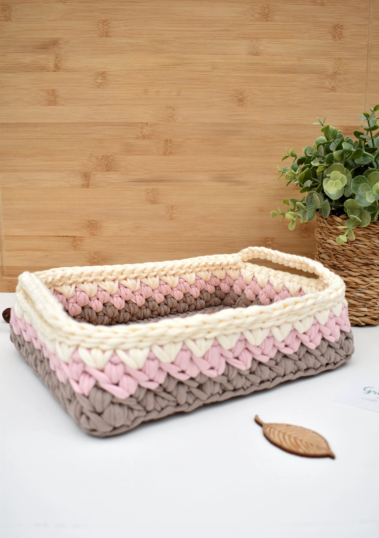 Nursery crochet basket with handles Nappies caddy