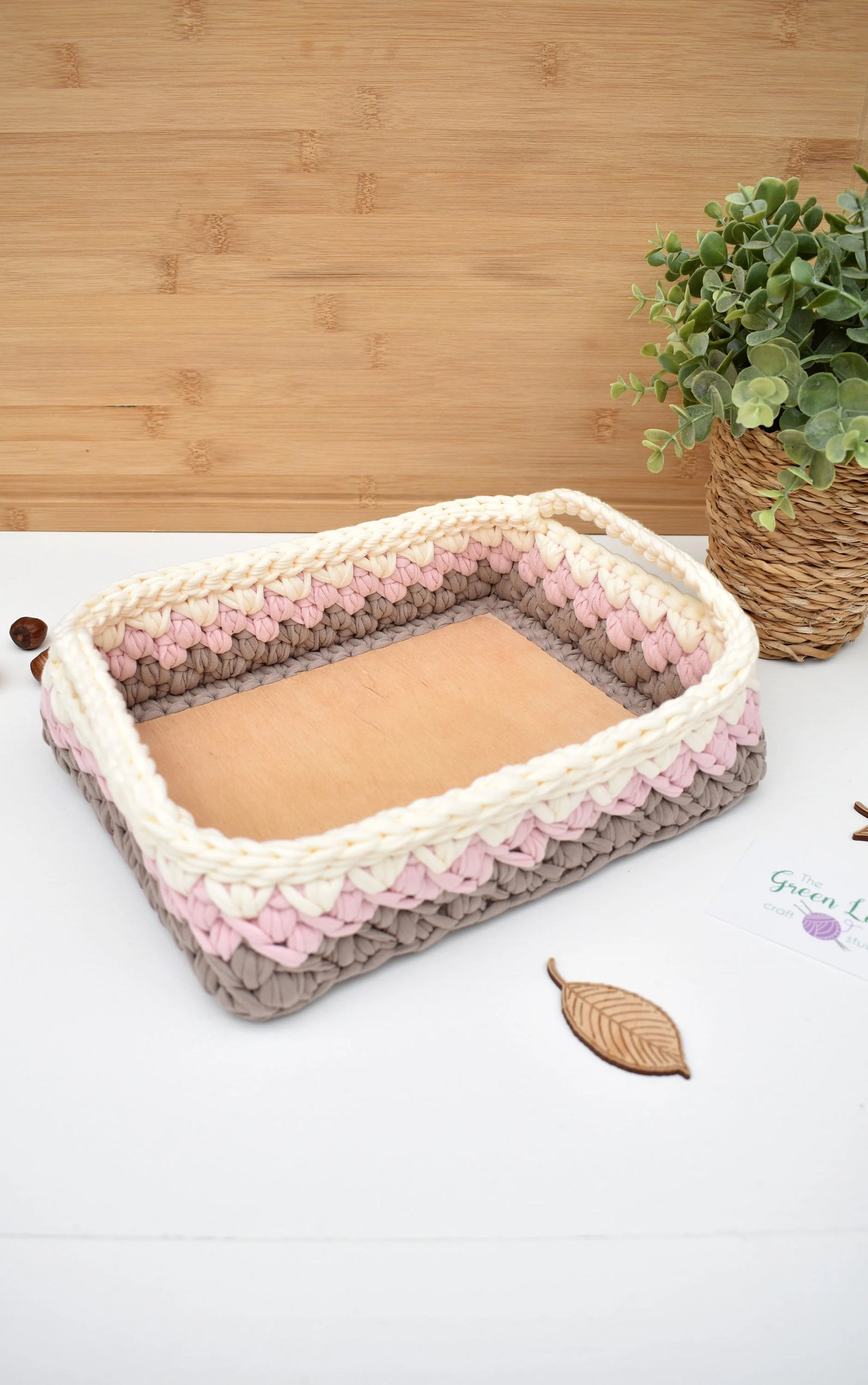 Nursery crochet basket with handles Nappies caddy