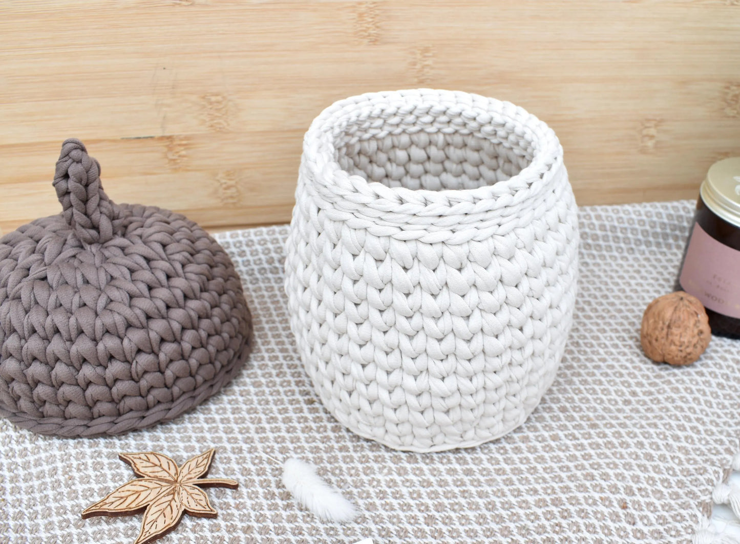 Handmade Acorn crochet storage basket