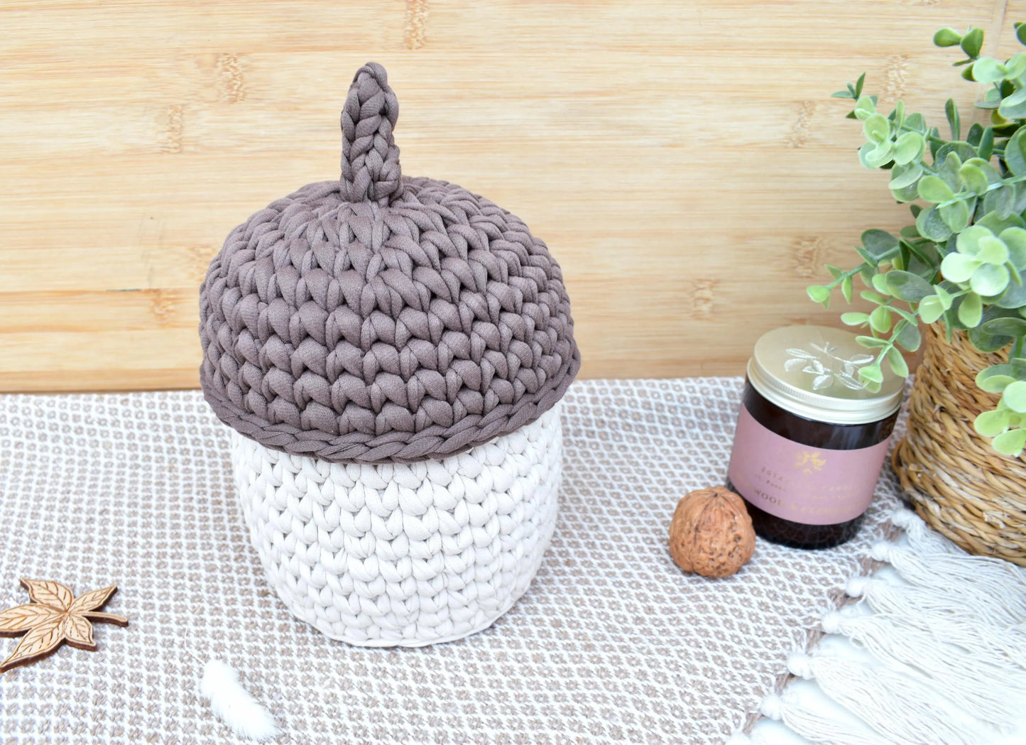 Handmade Acorn crochet storage basket