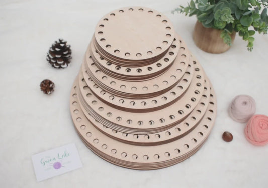 Circular wooden bases with 10mm hole size and 10mm spacing for crochet, coiled or Macrame basket