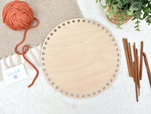 Circular wooden base 30 cm / 11.81 inch with 10mm holes for crochet, coiled or Macrame basket