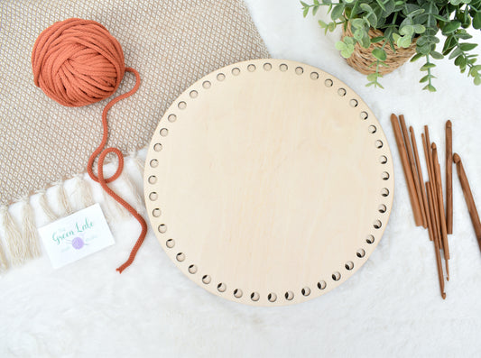 Circular wooden base 30 cm / 11.81 inch with 10mm holes for crochet, coiled or Macrame basket