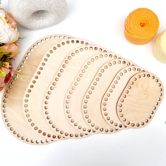 Wide oval wooden base for crochet baskets with 8mm hole size, macrame baskets, coiled baskets