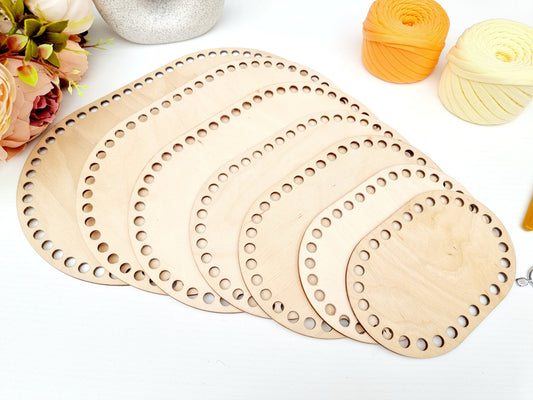 Wide oval wooden base for crochet baskets with 8mm hole size, macrame baskets, coiled baskets