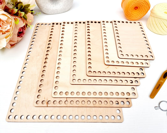 Wide rectangle wooden base for crochet basket with 8mm hole size, macrame basket, coiled basket