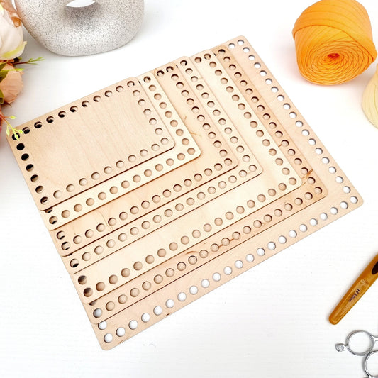 Wide rectangle wooden base for crochet basket with 8mm hole size, macrame basket, coiled basket