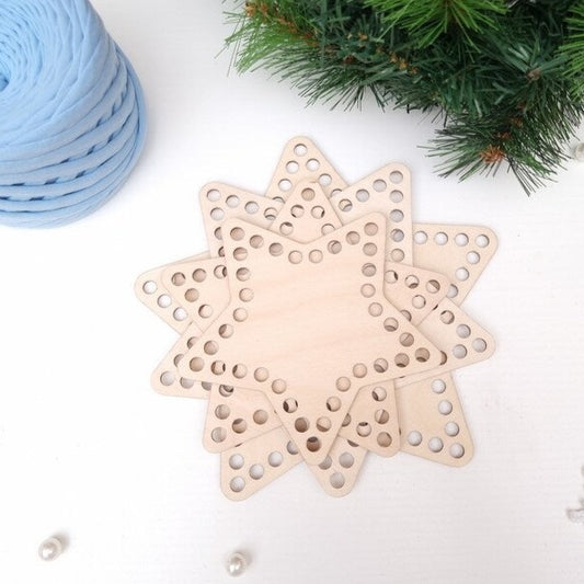 Star Wooden Base for crochet baskets with 8mm hole size, macrame baskets, coiled baskets