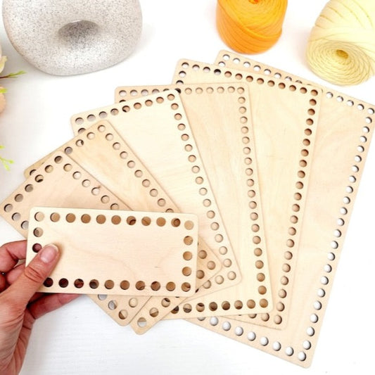 Middle rectangular wooden base with 8mm hole size for crochet, macrame, coiled baskets